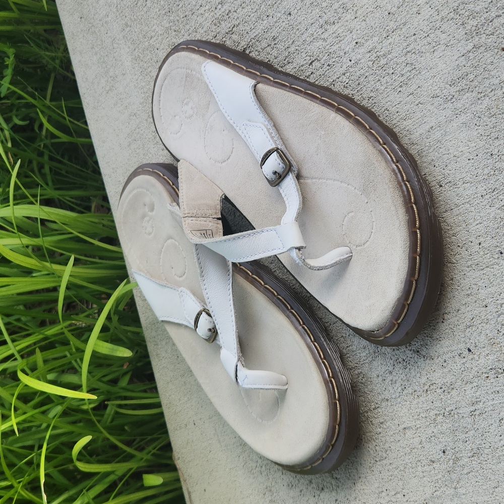 Dr. Martens White Leather Thong Sandals with Brown Outsole